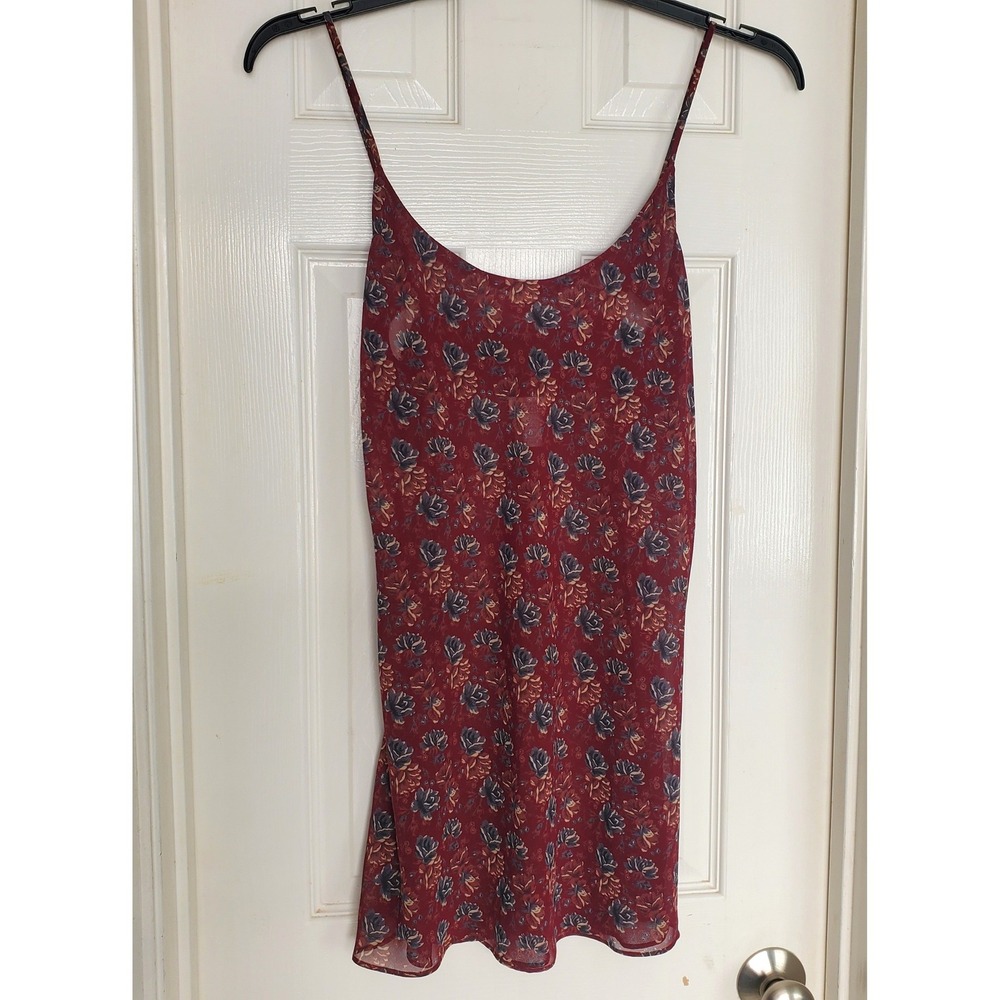 Vintage Cacique Lingerie Slip Dress Medium Floral Print Red Blue Nightie‎ Sheer